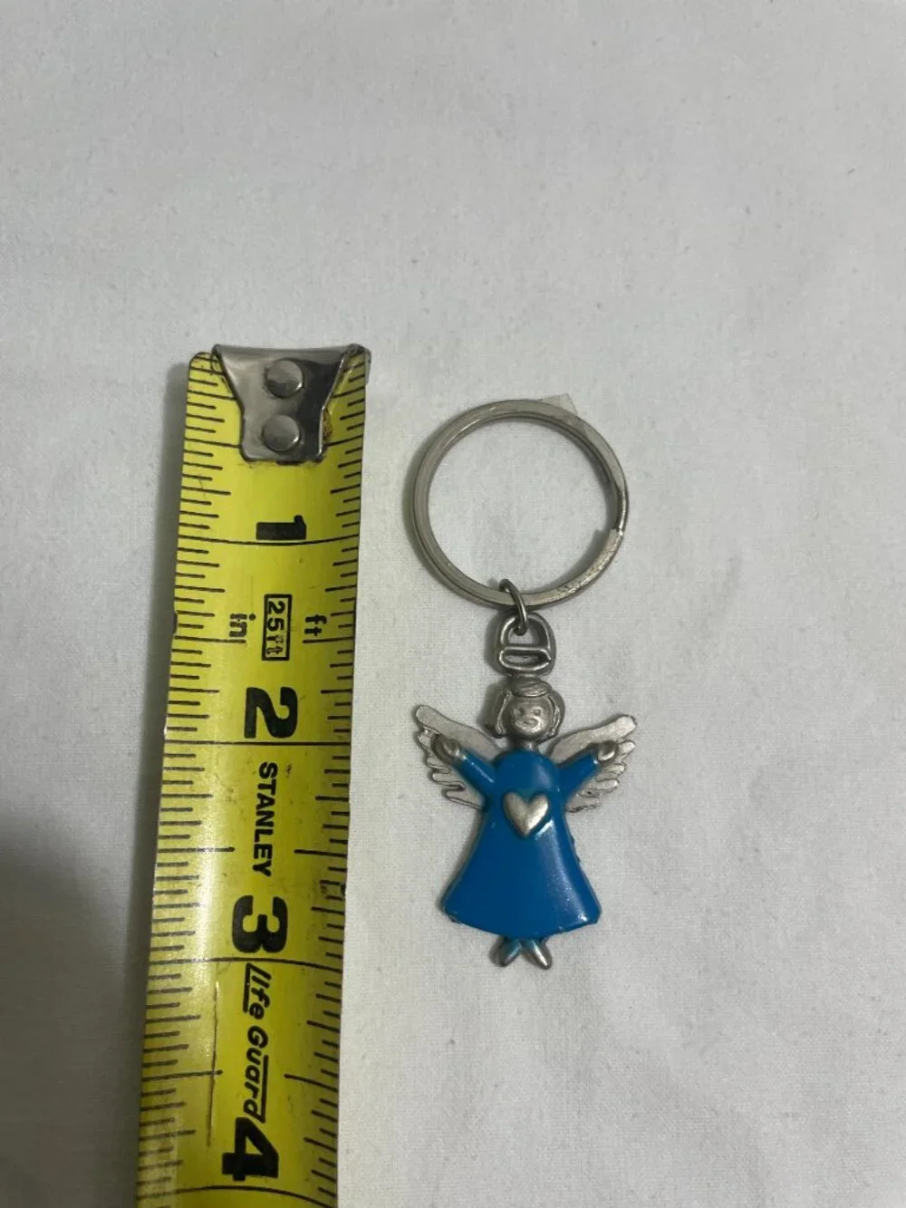 Vintage Blue Angel Keychain Silver Tone Metal Enamel Heart Guardian Angel Key